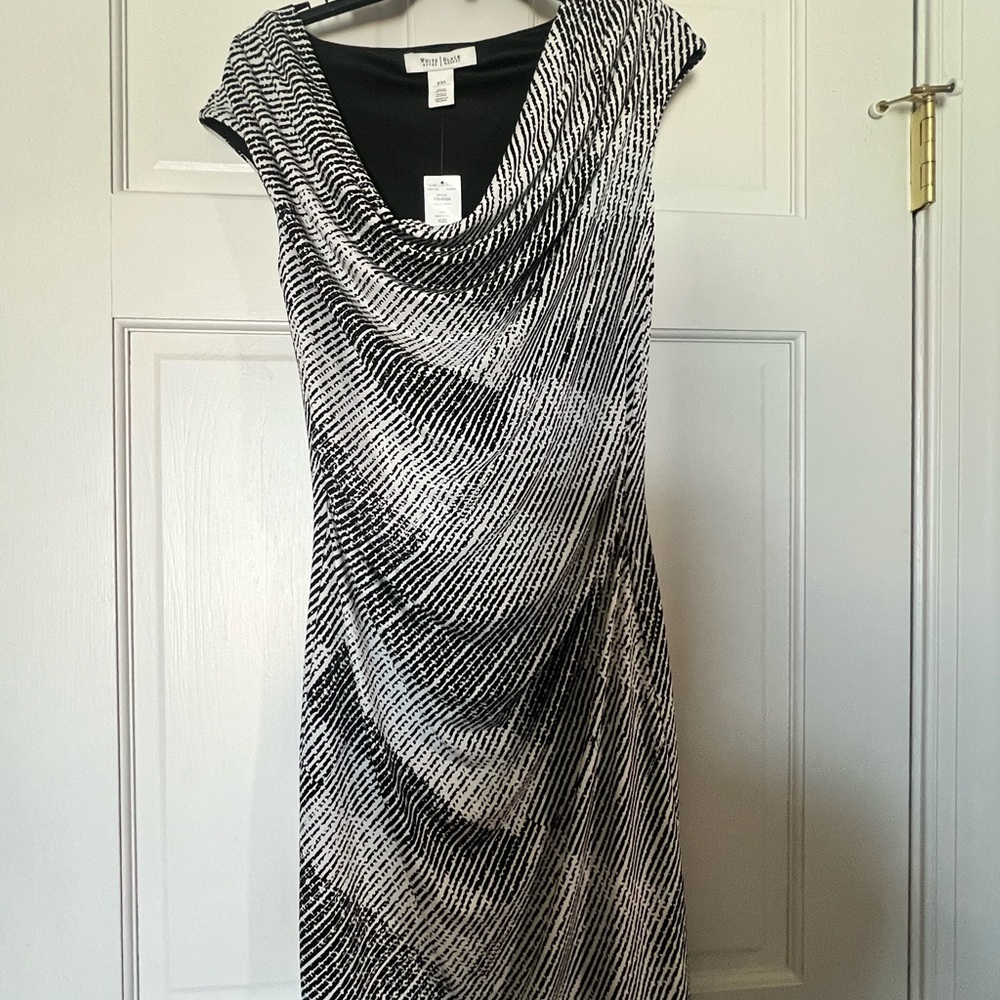 White House Black Market Monochrome Swirl Midi Dress